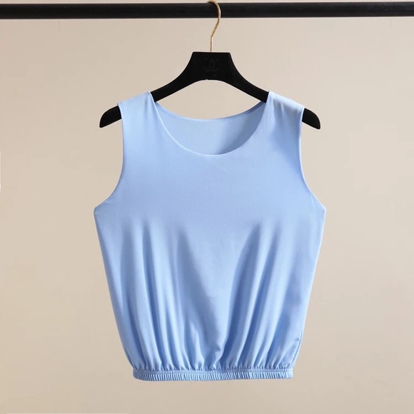 sleeveless pale blue chiffon top
